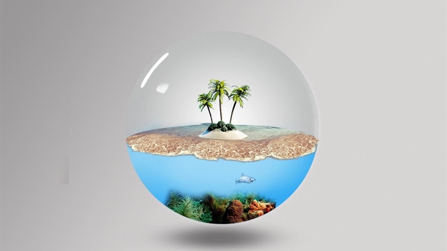 PS水晶海洋景观球合成