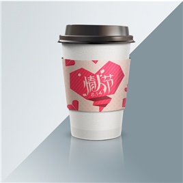 2.14浪漫玫红色心型情人节节日包装咖啡杯套设计
