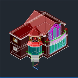 CAD图纸-二层坡屋顶别墅CAD三维模型图