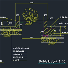 1套下沉式广场与跌水池设计图