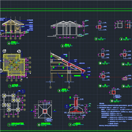 CAD图纸-多种休闲亭立面剖面图