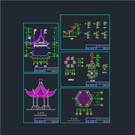 CAD图纸-古建六角亭施工图纸