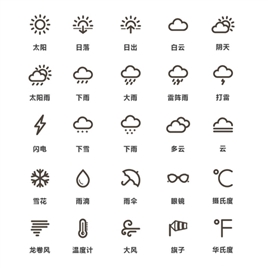 咖啡色线性简约天气矢量图标