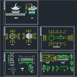 CAD图纸-六角亭及连亭曲桥