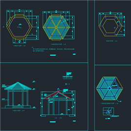 CAD图纸-六角亭设计图纸