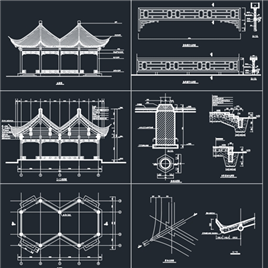 CAD图纸-木结构六角连亭施工图，宋式做法