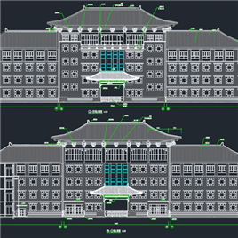 CAD图纸-四层仿古建筑中学教学楼建筑施工图