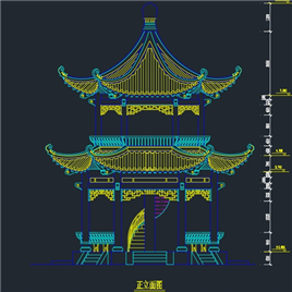 CAD图纸-双层古式六角亭正立面图