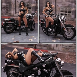 女性骑重型摩托车巡洋舰帅气性感的姿势3D模型合辑