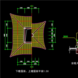 四角重檐亭CAD建筑图纸